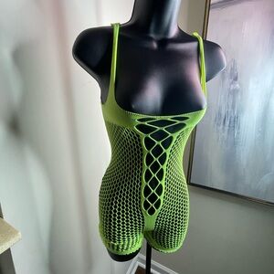 Neon Green Fishnet Bodysuit